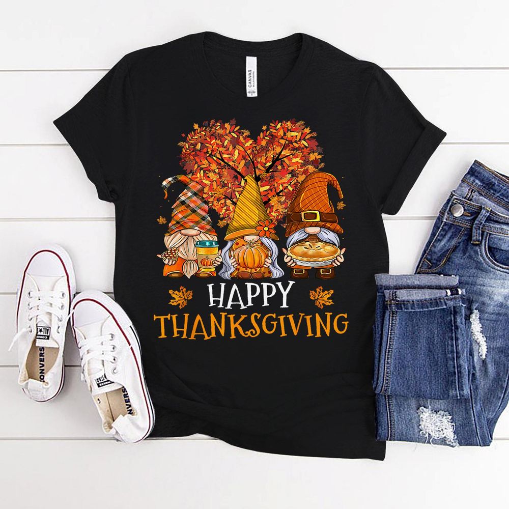 Three Gnomes Happy Thanksgiving Autumn Fall Pumpkin Spice Shirt Unisex Standard T-Shirt black s